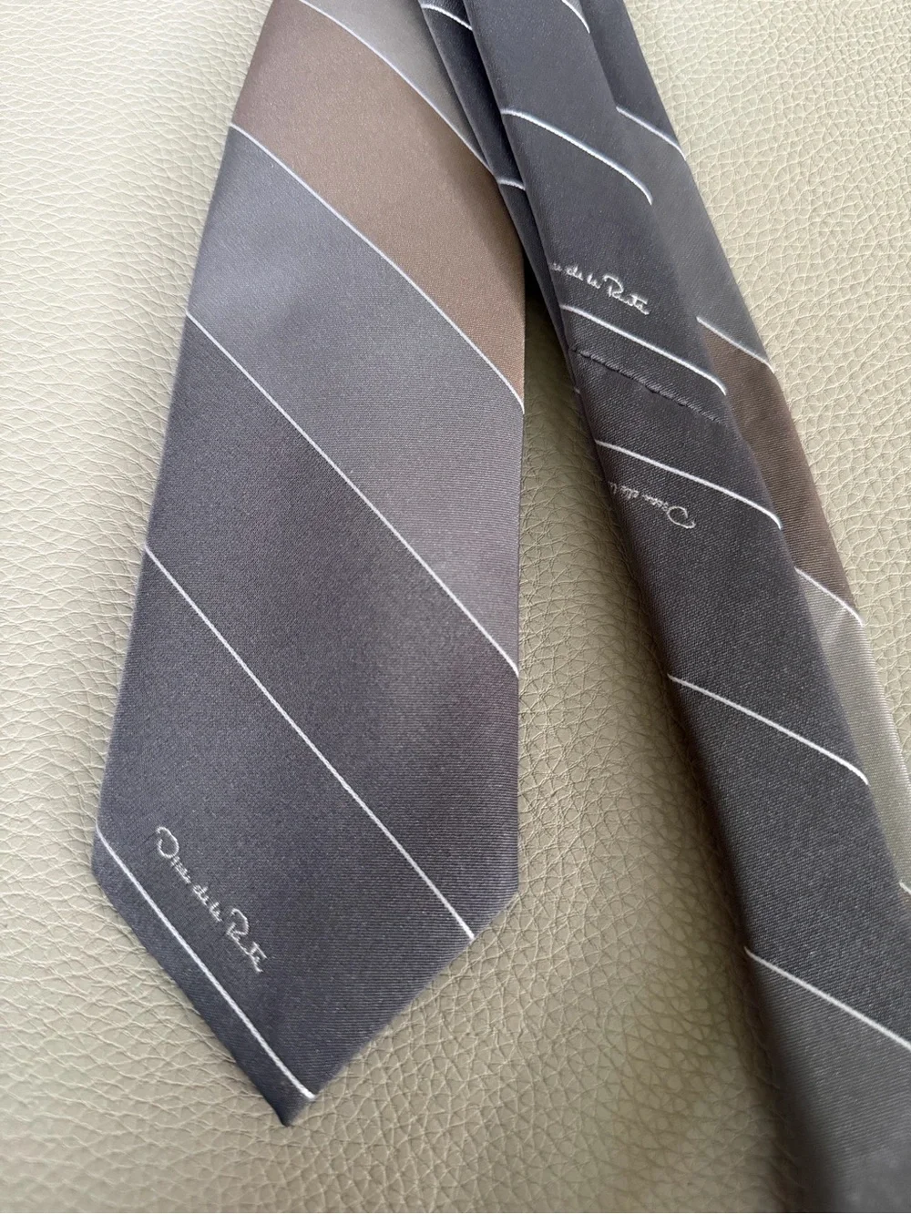 Oscar de la Renta Brown and Gray Striped Silk Tie